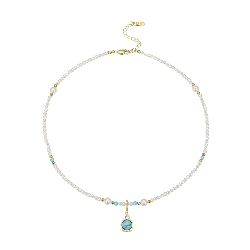 Serenemyst Turquoise Copper Gold-Plated White Pearl Healing Calm Necklace