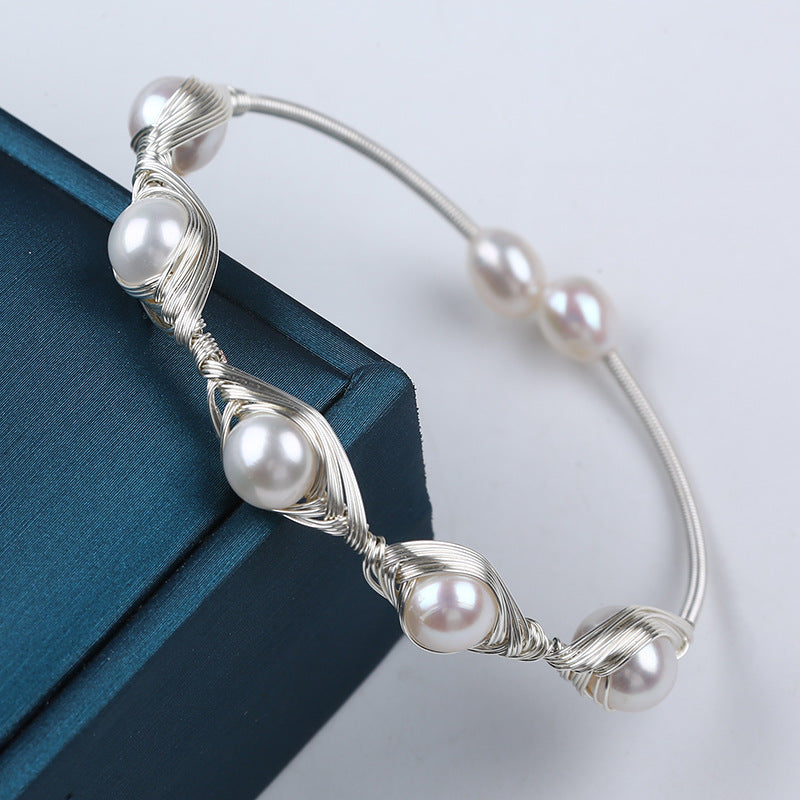 Serenemyst Natural Round Pearl Copper Silver-Plated  Healing Purity Bracelet