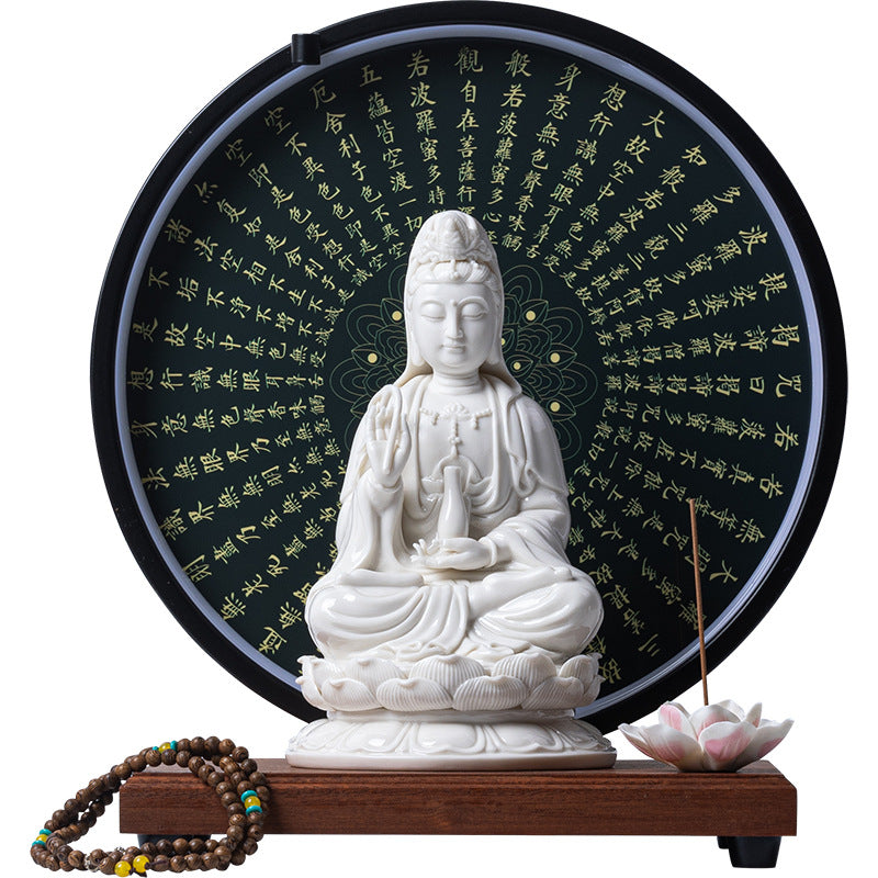 Serenemyst White Ceramic Protection Statue Decoration of Ksitigarbha Guanyin and Sakyamuni Buddha