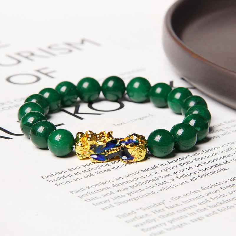 Serenemyst Dry Green Sand Gold Pixiu Bracelet