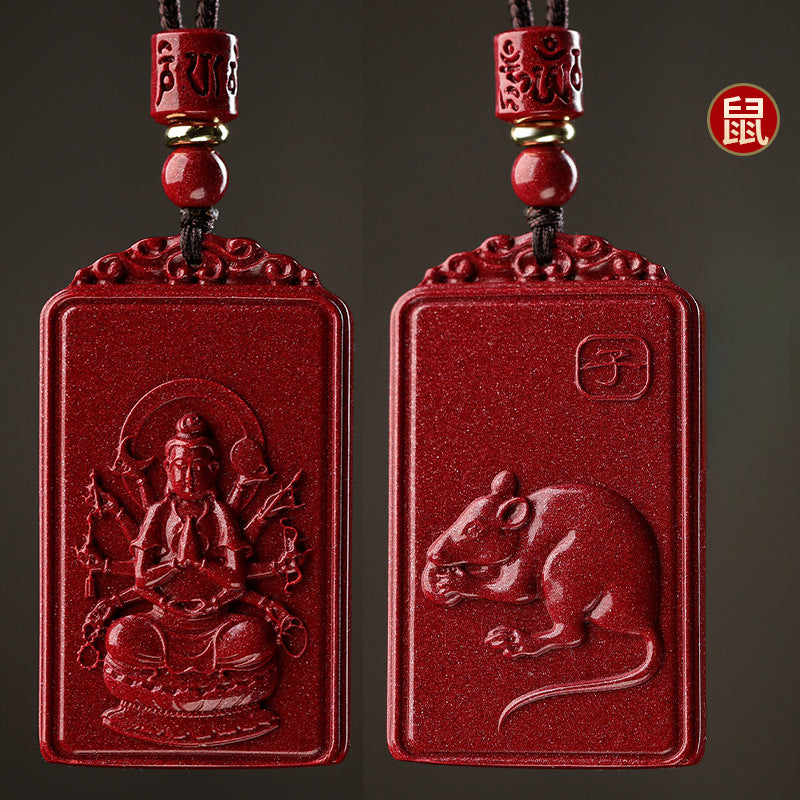 Serenemyst Natural Cinnabar Chinese Zodiac And Protection Buddha Pendant