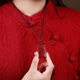 Serenemyst Natural Cinnabar Plain Meander‌ Pattern Peace Protection Pendant Necklace