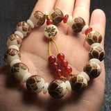 Serenemyst White Jade Bodhi Seed Root Carved Meditation Bracelet