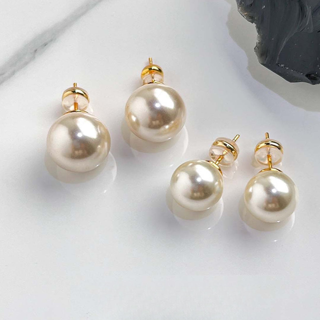 Serenemyst Natural Round Pearl Sterling Silver Gold-Plated Healing Charm Earrings