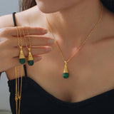 Serenemyst Natural Malachite Titanium Steel Gold-Plated Protection Wisdom Necklace