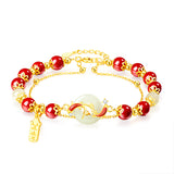 Serenemyst Cinnabar Koi Fish Jade Peace Buckle Fortune Double-Layer Bracelet