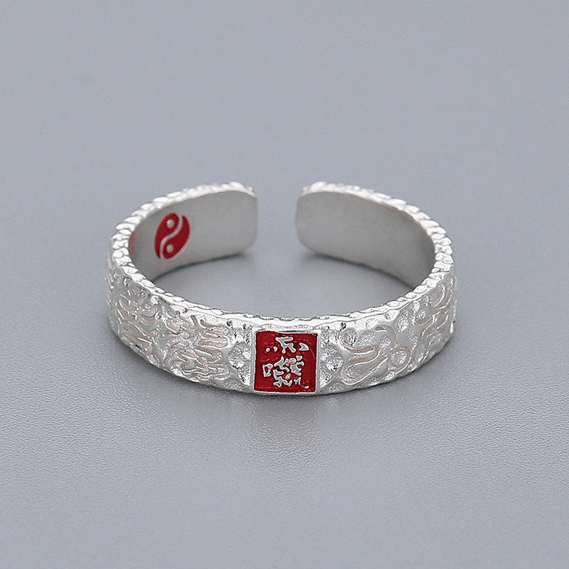 Serenemyst 925 Sterling Silver Taoist Leizu Mantra Carved Protection Ring