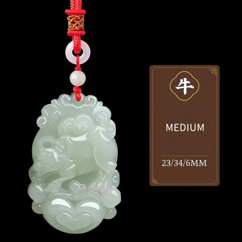 Serenemyst Natural Hetian Jade Chinese Zodiac Protection Pendant With Beads Chain