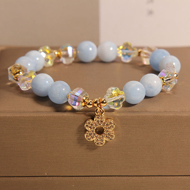 Serenemyst Natural Aquamarine Crystal Floral Pendant Healing Charm Bracelet