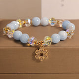 Serenemyst Natural Aquamarine Crystal Floral Pendant Healing Charm Bracelet