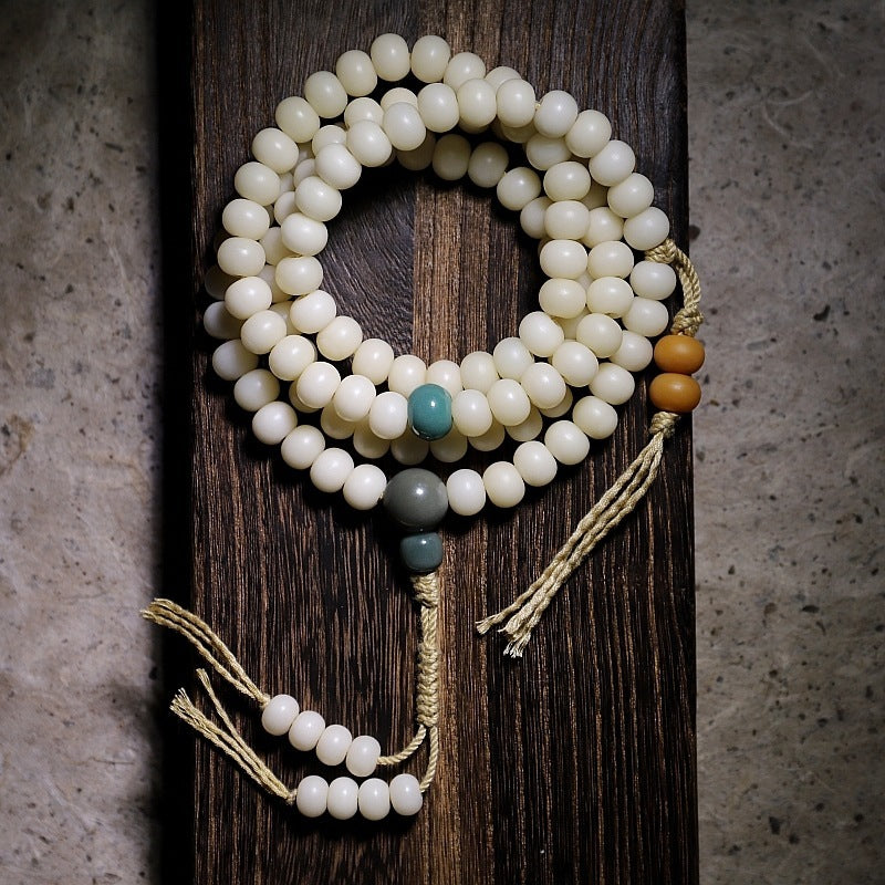 Serenemyst White Bodhi Seed Beads Harmony Mala Bracelet