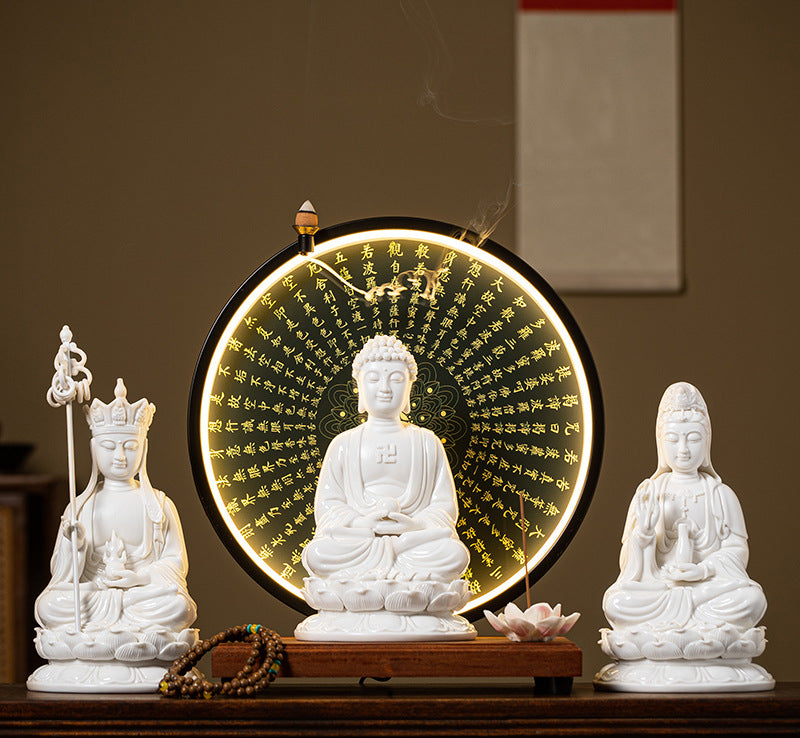 Serenemyst White Ceramic Protection Statue Decoration of Ksitigarbha Guanyin and Sakyamuni Buddha