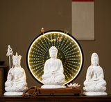 Serenemyst White Ceramic Protection Statue Decoration of Ksitigarbha Guanyin and Sakyamuni Buddha