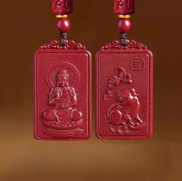 Serenemyst Natural Cinnabar Chinese Zodiac And Protection Buddha Pendant