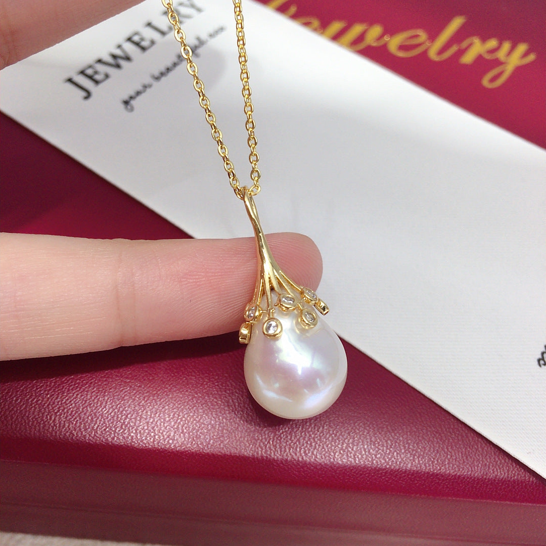 Serenemyst Natural Water Drop Pearl Alloy Chain Purity Healing Necklace