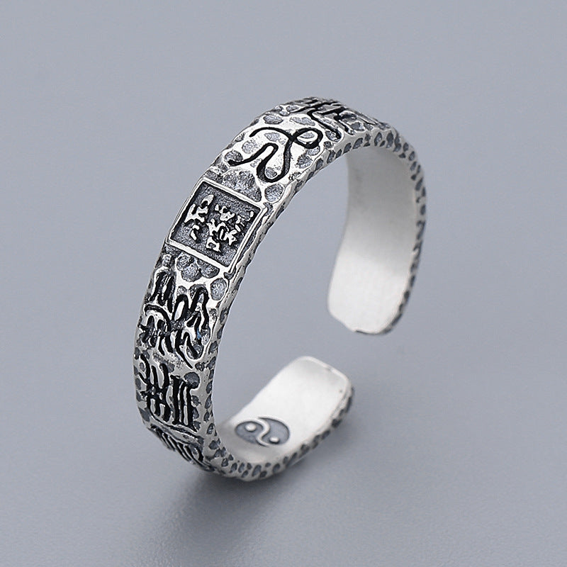 Serenemyst 925 Sterling Silver Taoist Leizu Mantra Carved Protection Ring