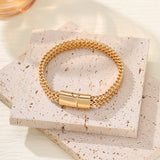 Serenemyst Stainless Steel Alloy Button Fish Scale Double Row Men's Bracelet