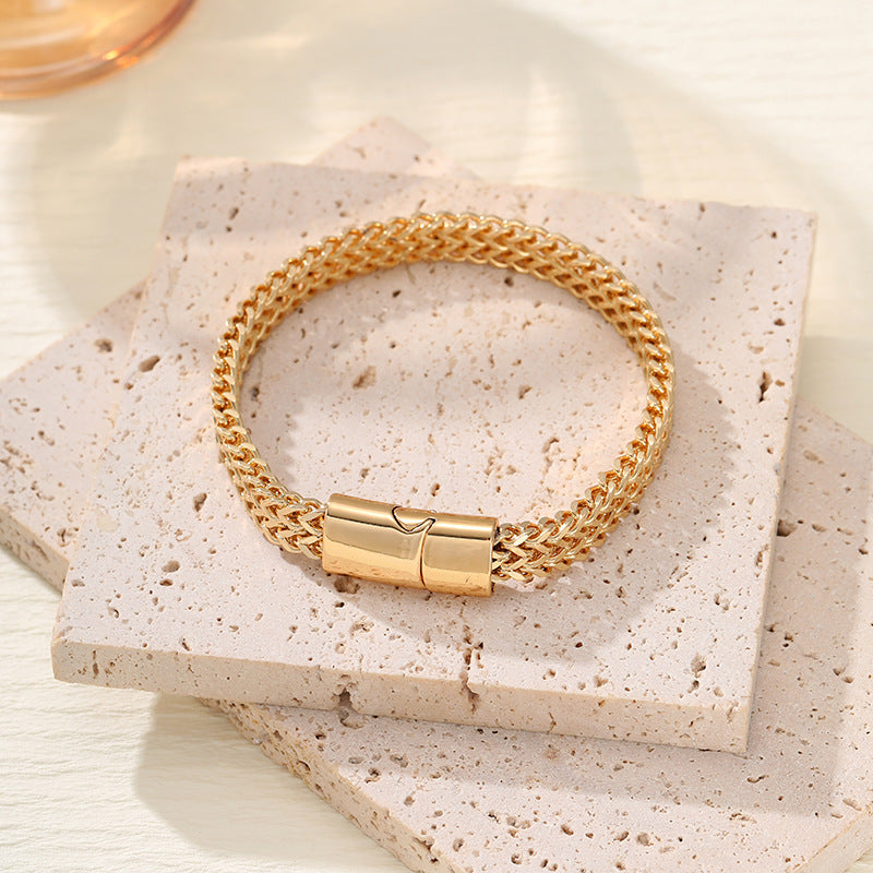 Serenemyst Stainless Steel Alloy Button Fish Scale Double Row Men's Bracelet