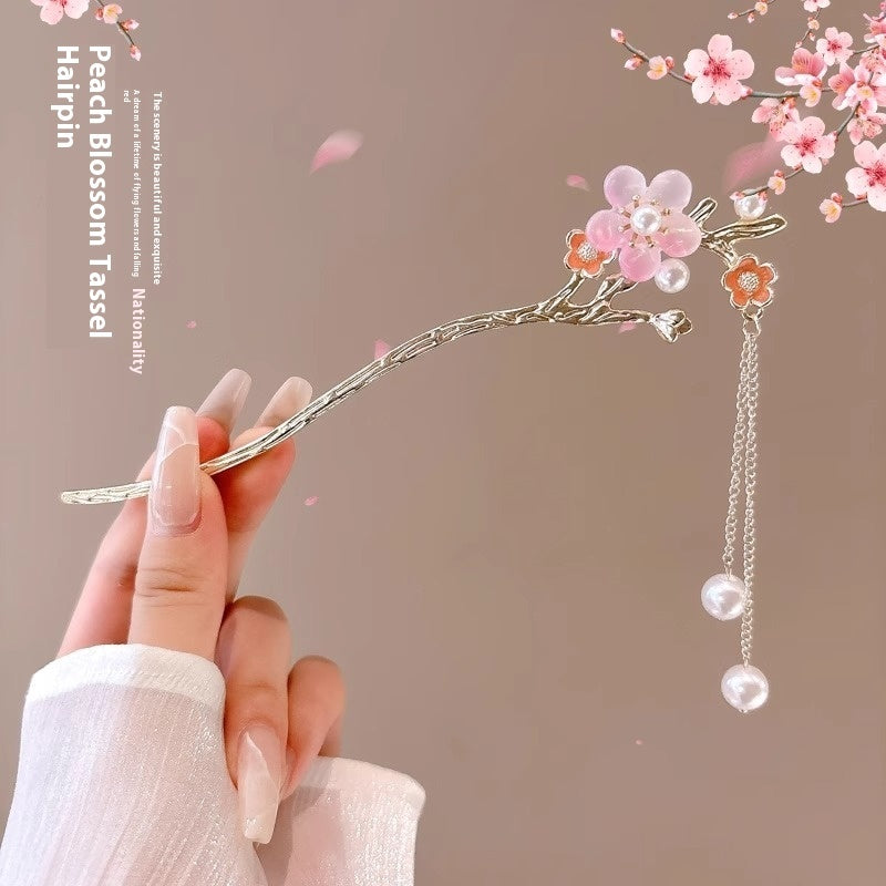 Serenemyst Classical Chinese Style Peach Blossom Tassel Healing Hairpin
