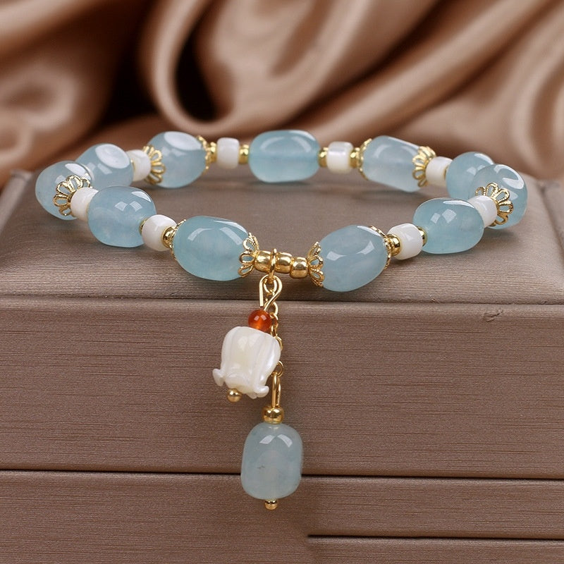 Serenemyst Natural Aquamarine Floral Pendant Healing Peace Bracelet