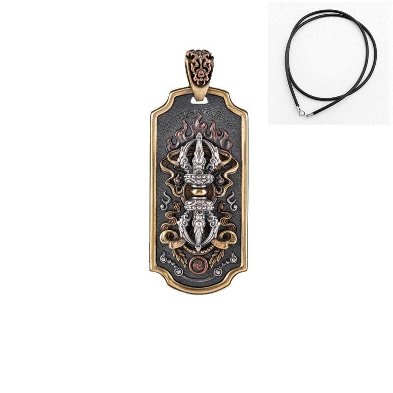 Serenemyst Tibetan 925 Sterling Silver Copper Vajra Pendant Protection Necklace