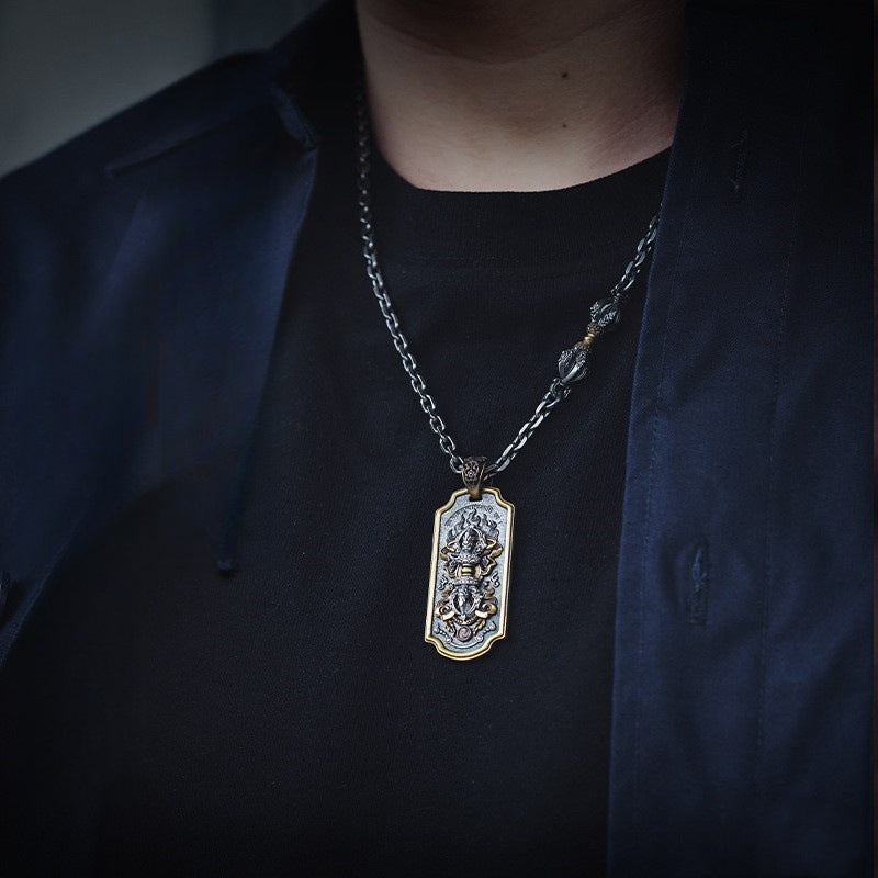 Serenemyst Tibetan 925 Sterling Silver Copper Vajra Pendant Protection Necklace