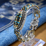 Serenemyst Tibetan Six-Word Mantra Dzi Bead Turquoise Silver Lucky  Rotatable Bracelet