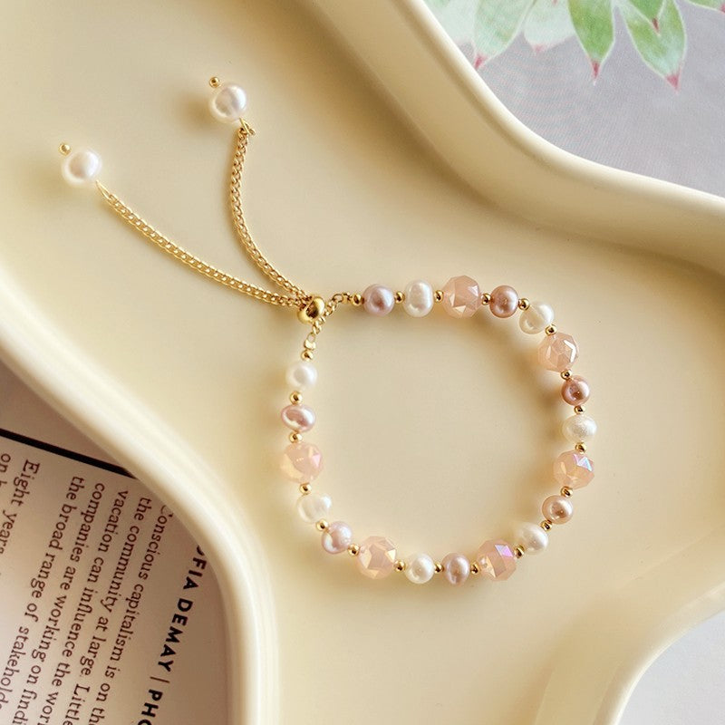 Serenemyst Natural Pearl Rose Quartz Alloy Chain Healing Charm Bracelet