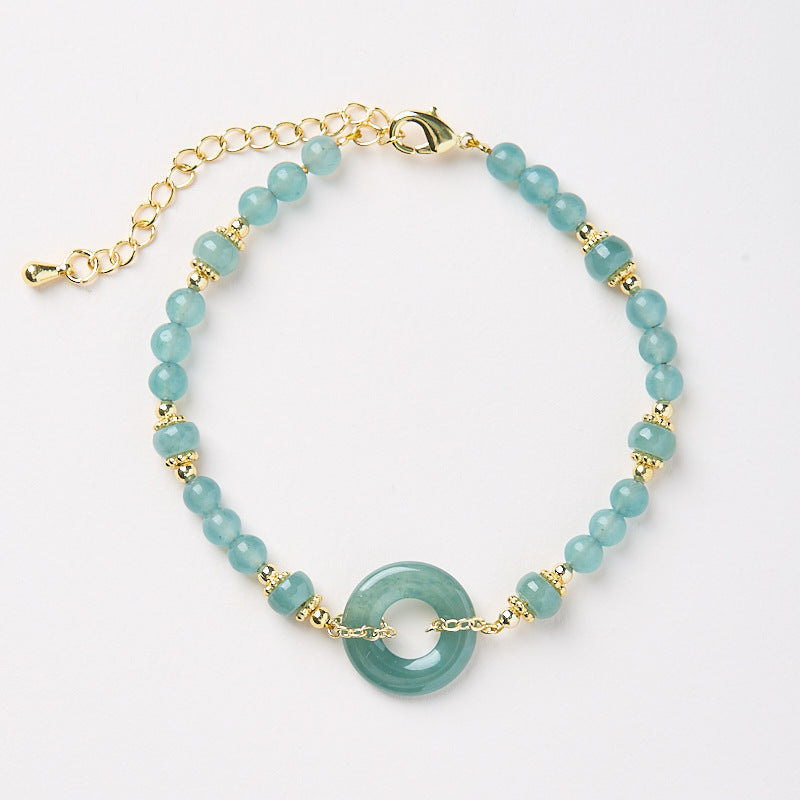 Serenemyst Blue Jade Beads Peace Buckle Copper Gold-Plated Chain Protection Bracelet
