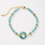 Serenemyst Blue Jade Beads Peace Buckle Copper Gold-Plated Chain Protection Bracelet