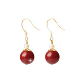 Serenemyst Vintage Sterling Silver Gold-Plated Cinnabar Fortune Protection Earrings