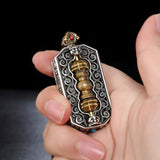 Serenemyst Silver-Plated Copper Eight Treasures Pattern Square Pendant with Vajra for Protection