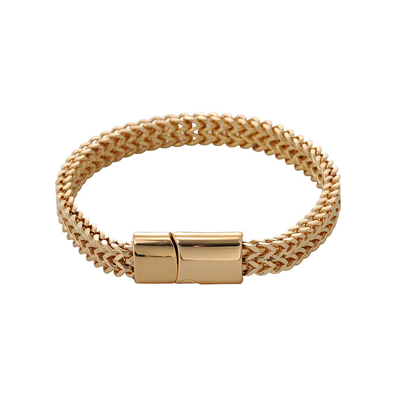 Serenemyst Stainless Steel Alloy Button Fish Scale Double Row Men's Bracelet