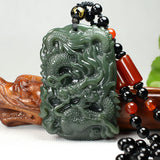 Serenemyst Natural Hetian Jade Dragon Pendant Wealth Prosperity Necklace