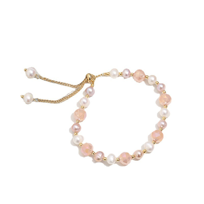 Serenemyst Natural Pearl Rose Quartz Alloy Chain Healing Charm Bracelet