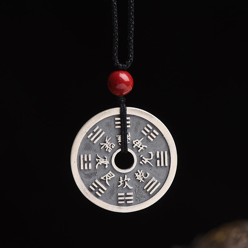 Serenemyst Sterling Silver Pixiu Bagua Coin Pendant Protection Necklace