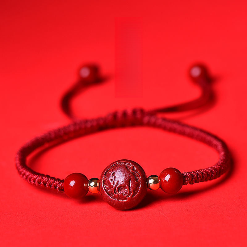 Serenemyst Red String Cinnabar Carved Chinese Zodiac Protection Bracelet
