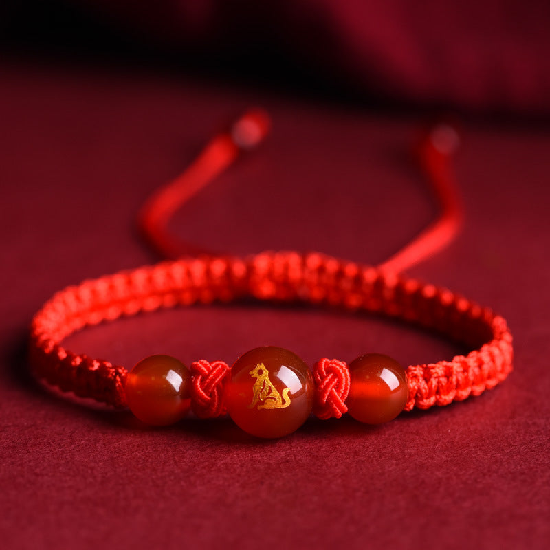 Serenemyst Twelve Zodiac Red String Red Agate Fortune Bead Bracelet