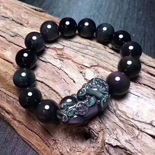 Serenemyst Natural Rainbow Eye Obsidian Pixiu Bracelet
