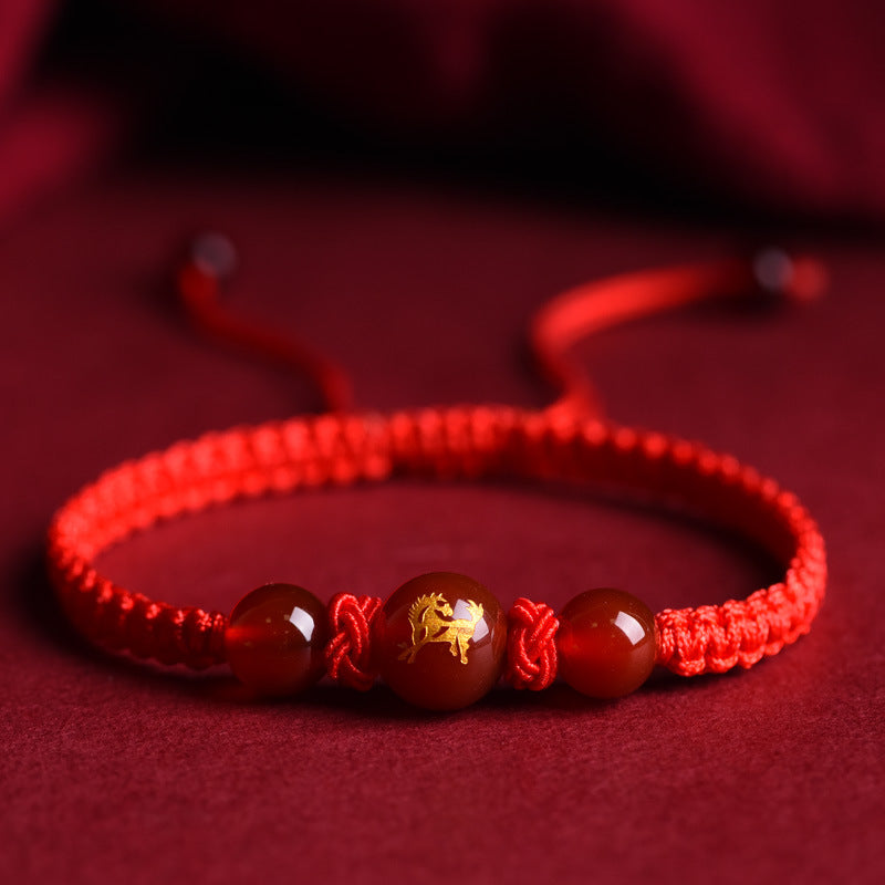 Serenemyst Twelve Zodiac Red String Red Agate Fortune Bead Bracelet