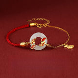 Serenemyst Red String Sterling Silver Koi Fish Jade Buckle Lucky Bracelet