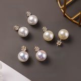 Serenemyst Natural Round Pearl Sterling Silver Gold-Plated Healing Charm Earrings