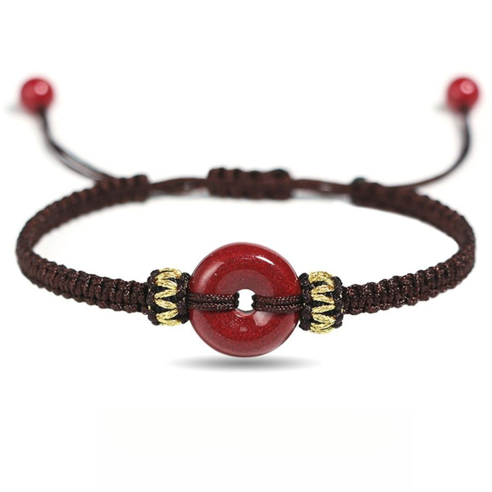 Serenemyst Red String Natural Cinnabar Peace Buckle Protection Bracelet