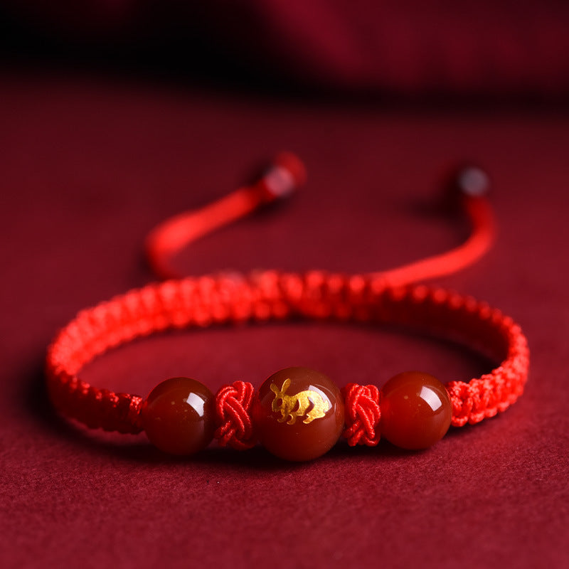 Serenemyst Twelve Zodiac Red String Red Agate Fortune Bead Bracelet