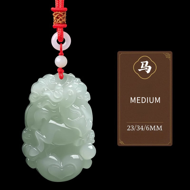 Serenemyst Natural Hetian Jade Chinese Zodiac Protection Pendant With Beads Chain