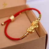 Serenemyst Red String Sterling Silver Gold-plated Pixiu Protection Wealth Bracelet