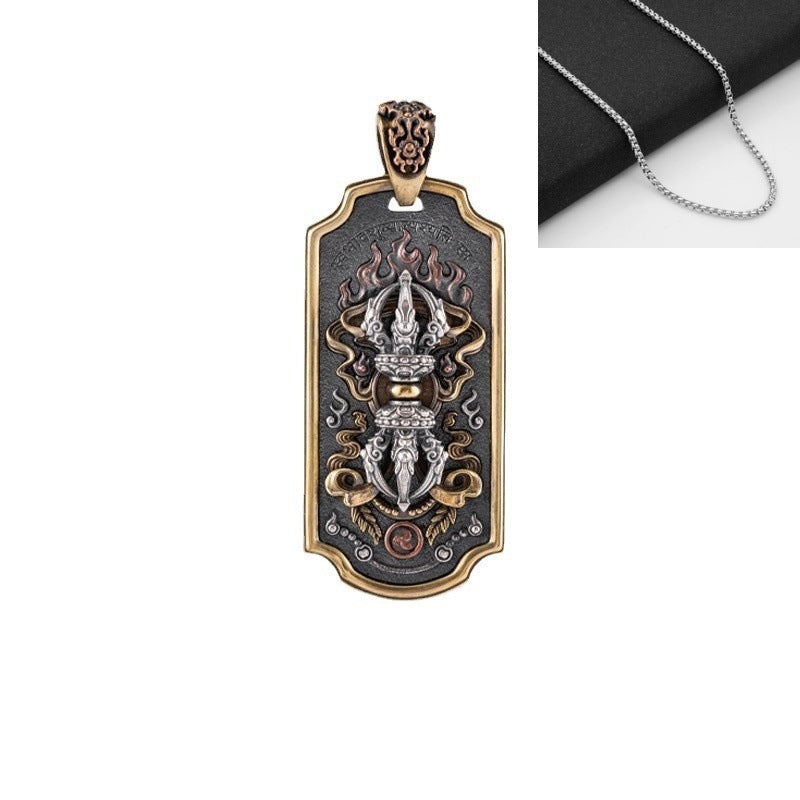 Serenemyst Tibetan 925 Sterling Silver Copper Vajra Pendant Protection Necklace