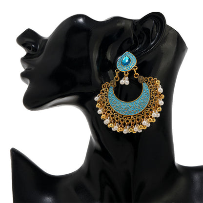 Serenemyst Handmade Vintage Gemstone Hollow Bell Pendant Blessing Earrings