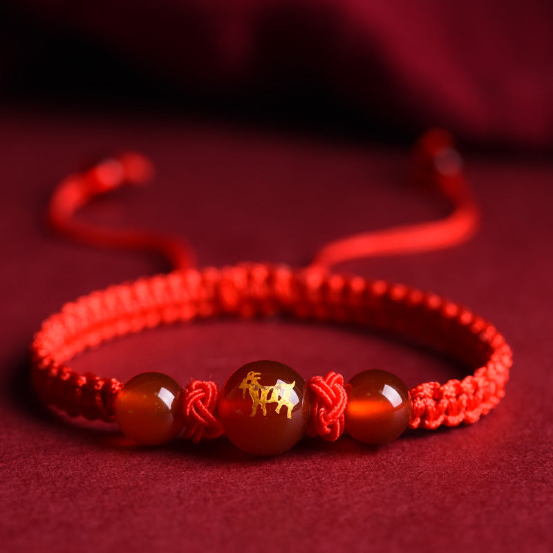 Serenemyst Twelve Zodiac Red String Red Agate Fortune Bead Bracelet