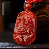 Serenemyst Natural Red Agate Carved Chinese Zodiac Protection Pendant